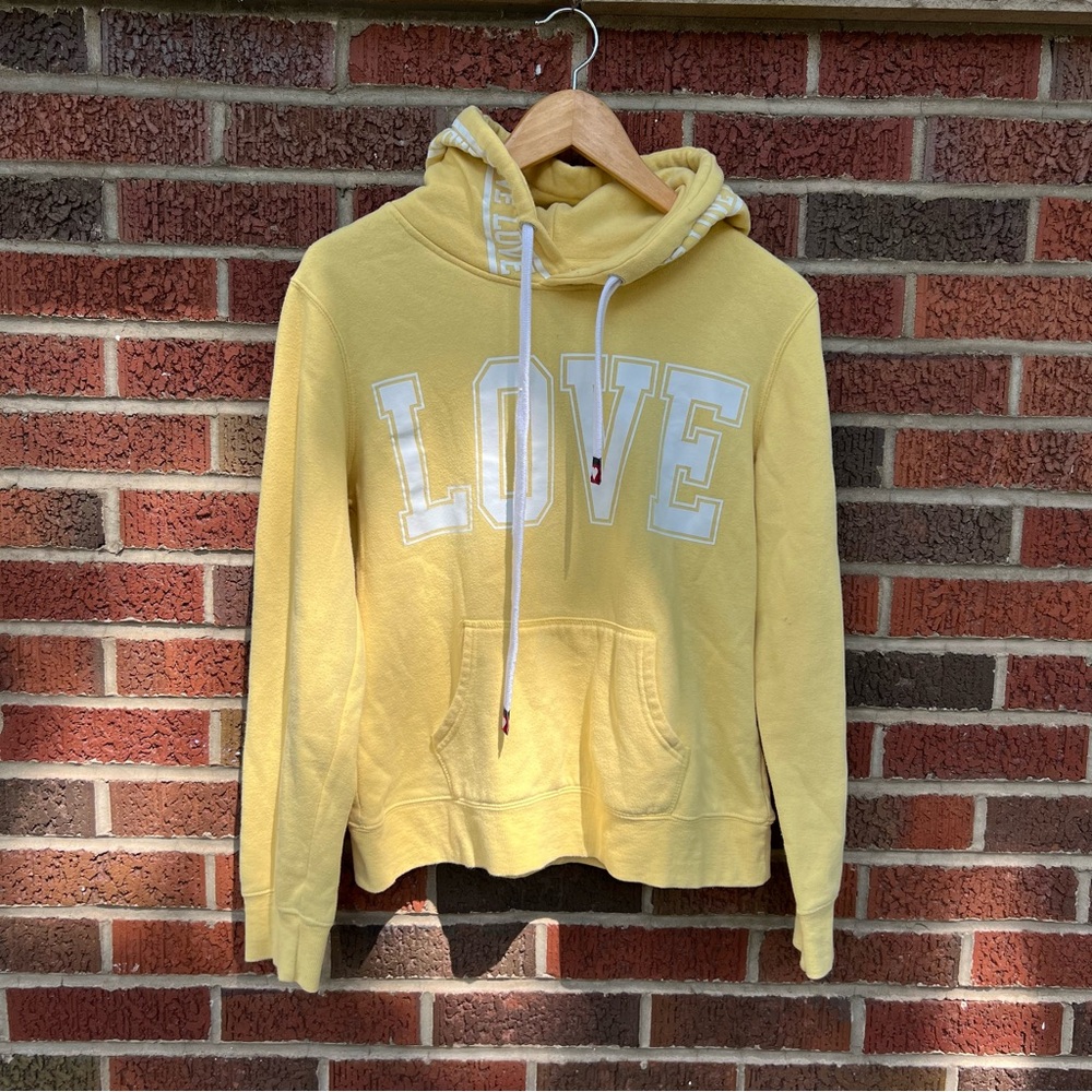 Reflex Yellow and White LOVE Graphic Pull Over Sweatshirt Hoodie